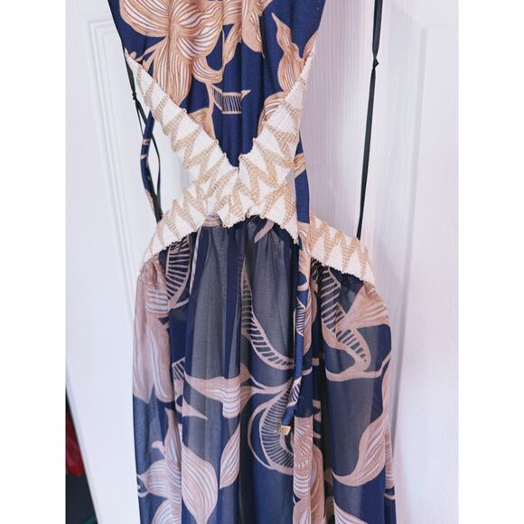 PatBo Stargazer Navy Floral Maxi Dress XS Halter Boho Coastal Vacation Boho Luxe - Picture 6 of 12